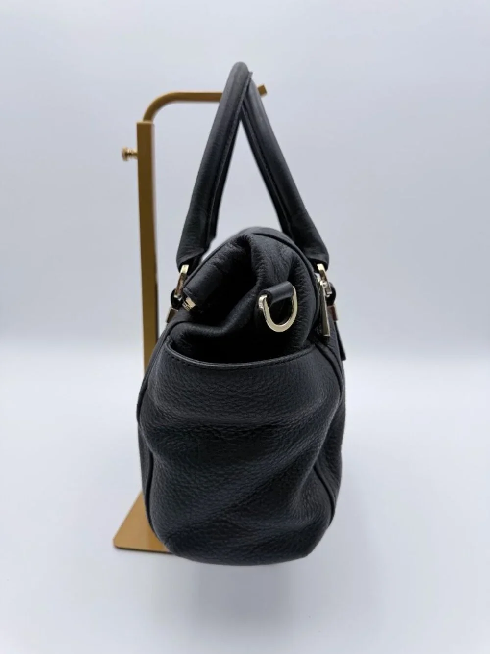 Michael Kors Women’s Black Pebbled Leather Satchel Bag  Tassel & Gold Hardware